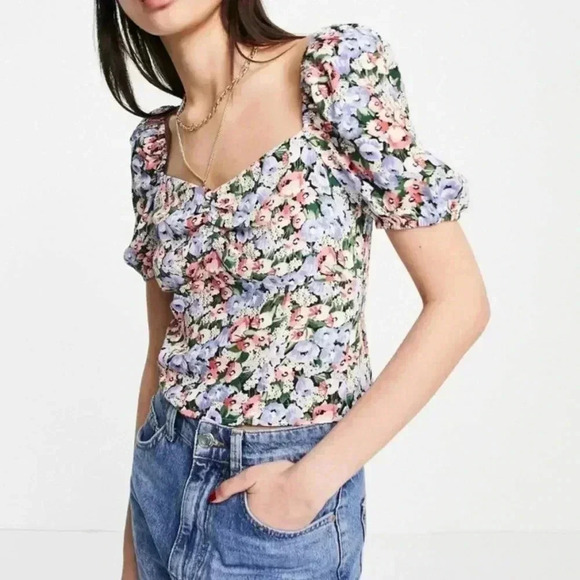 NWT And & Other Stories Floral Blouse Cropped Top 10 - Picture 1 of 7